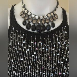 CHARMING CHARLE Black Silver & Rhinestone,Gunmetal Black Bold Statement Necklace